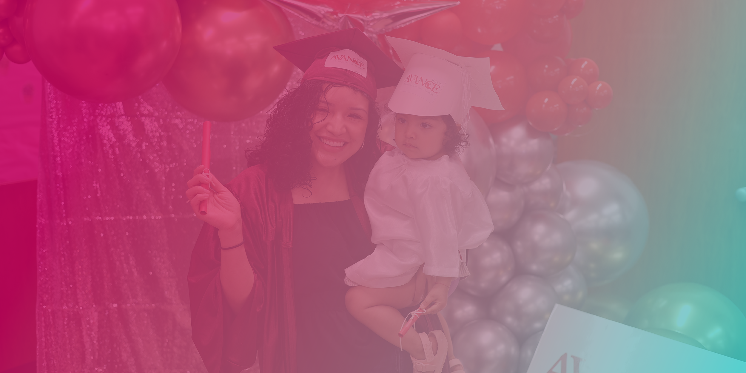 mother and child in AVANCE graduation caps and gowns